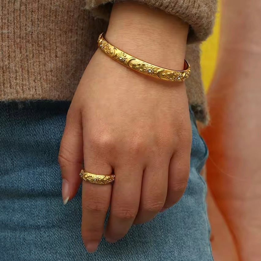 Stackable bracelet, waterproof gold and silver bangle, celestial bracelet, sun and moon bracelet.