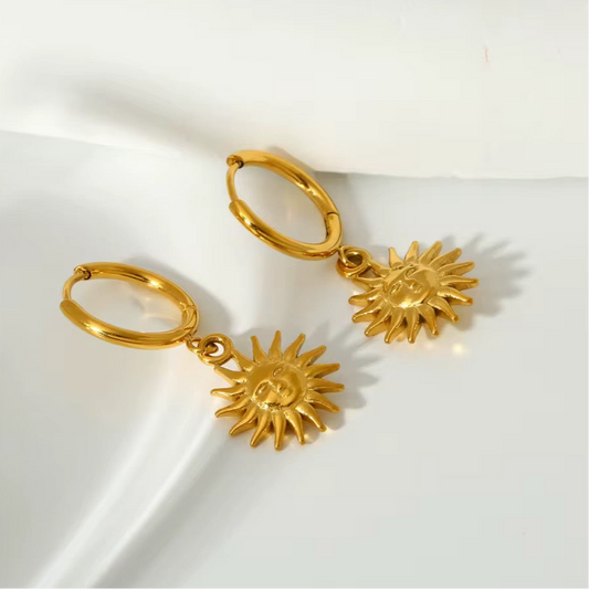 Sun earrings, waterproof earrings, celestial earrings.