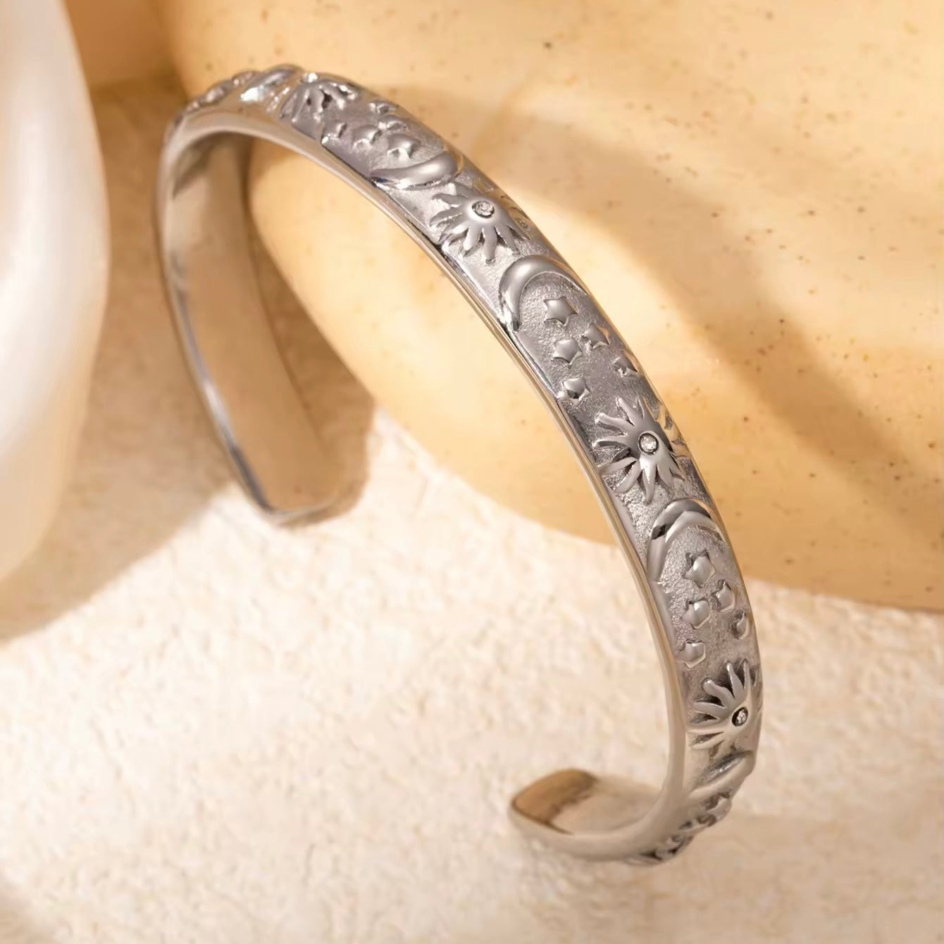 Stackable bracelet, waterproof gold and silver bangle, celestial bracelet, sun and moon bracelet.