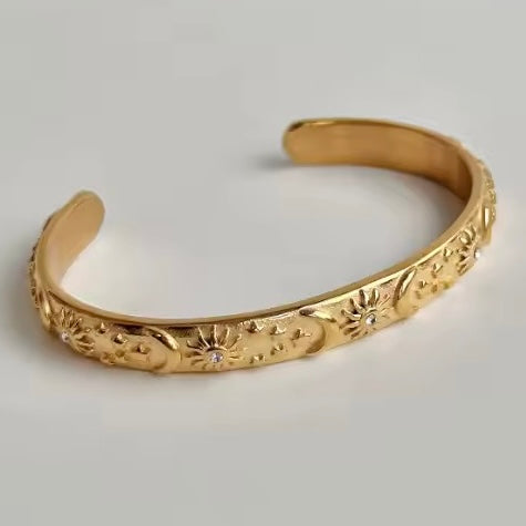Stackable bracelet, waterproof gold and silver bangle, celestial bracelet, sun and moon bracelet.