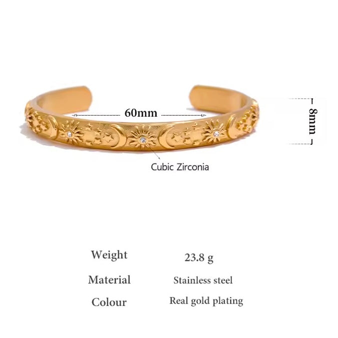 Stackable bracelet, waterproof gold and silver bangle, celestial bracelet, sun and moon bracelet.
