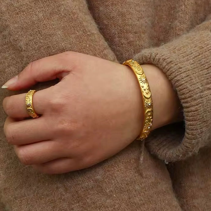 Stackable bracelet, waterproof gold and silver bangle, celestial bracelet, sun and moon bracelet.