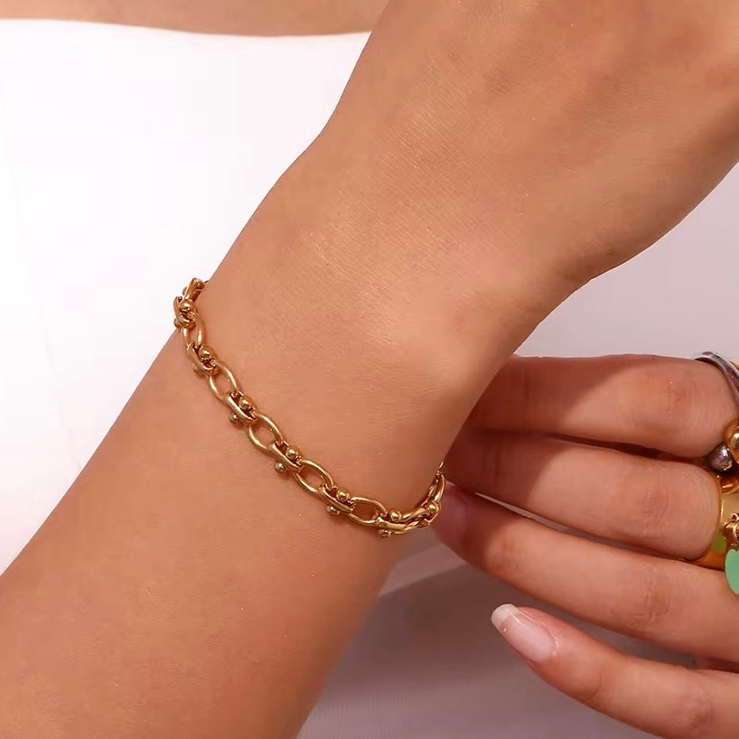 Chunky gold bracelet, waterproof chain bracelet, stacking bracelet.