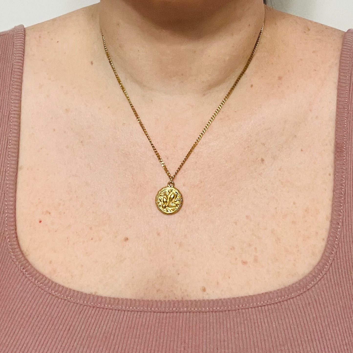 Coin necklace, Waterproof necklace, beautiful floral necklace.