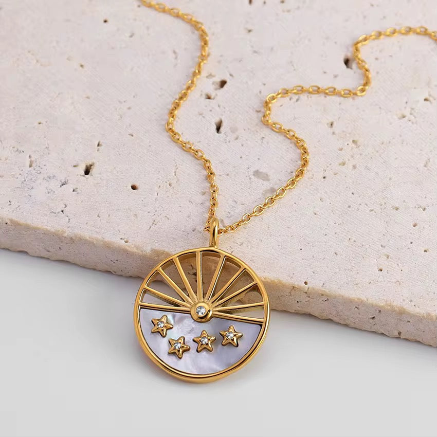 Matching necklaces, waterproof necklace, sun and moon necklaces.