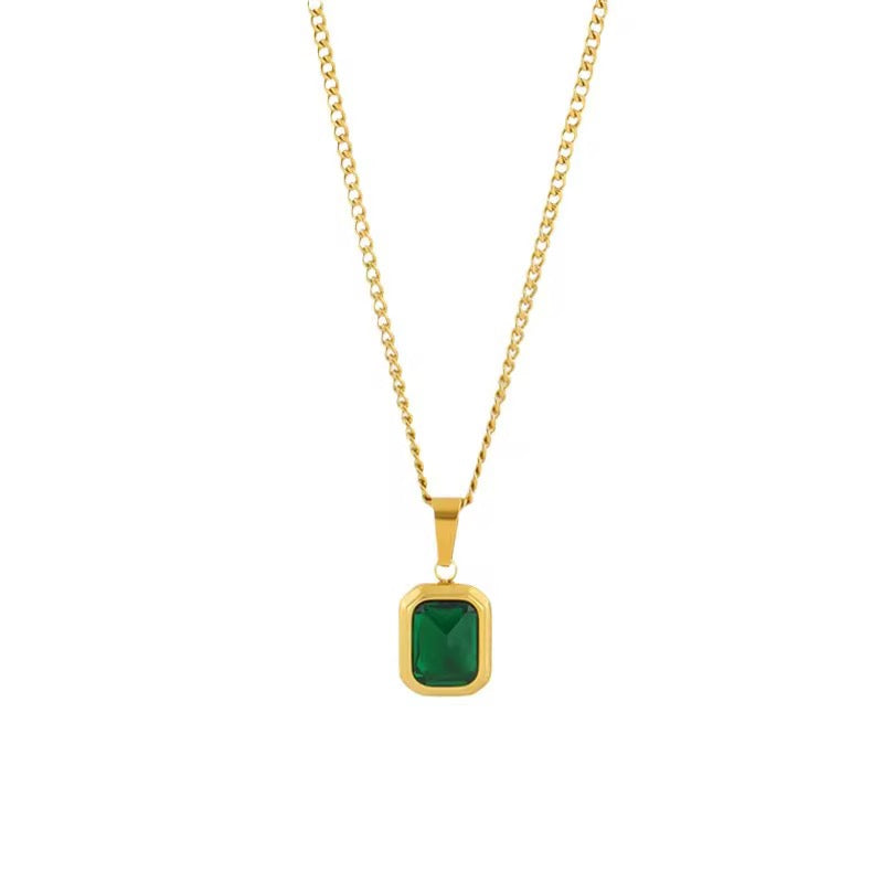 Emerald necklace, waterproof May birth stone necklace.