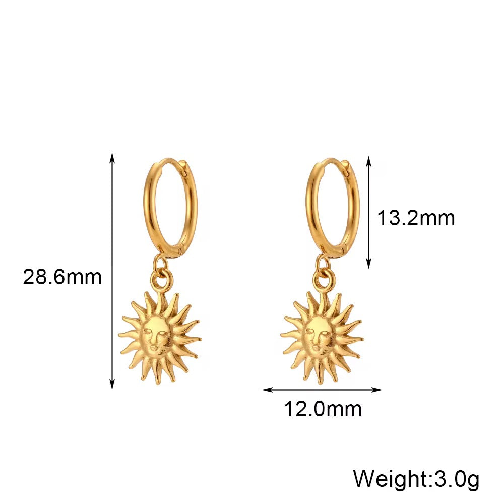 Sun earrings, waterproof earrings, celestial earrings.