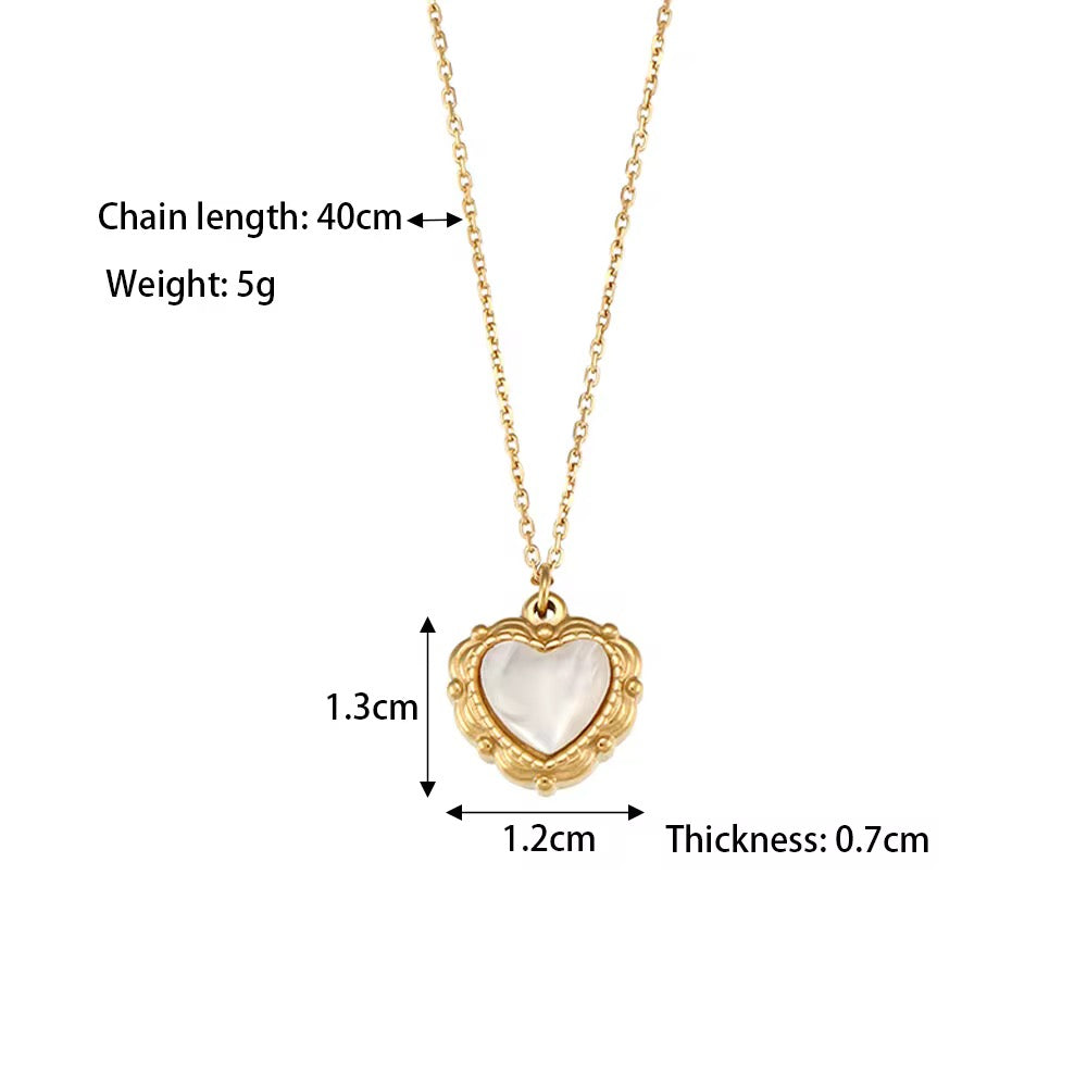 Heart necklace, waterproof necklace, dainty white shell necklace, non tarnish necklace.