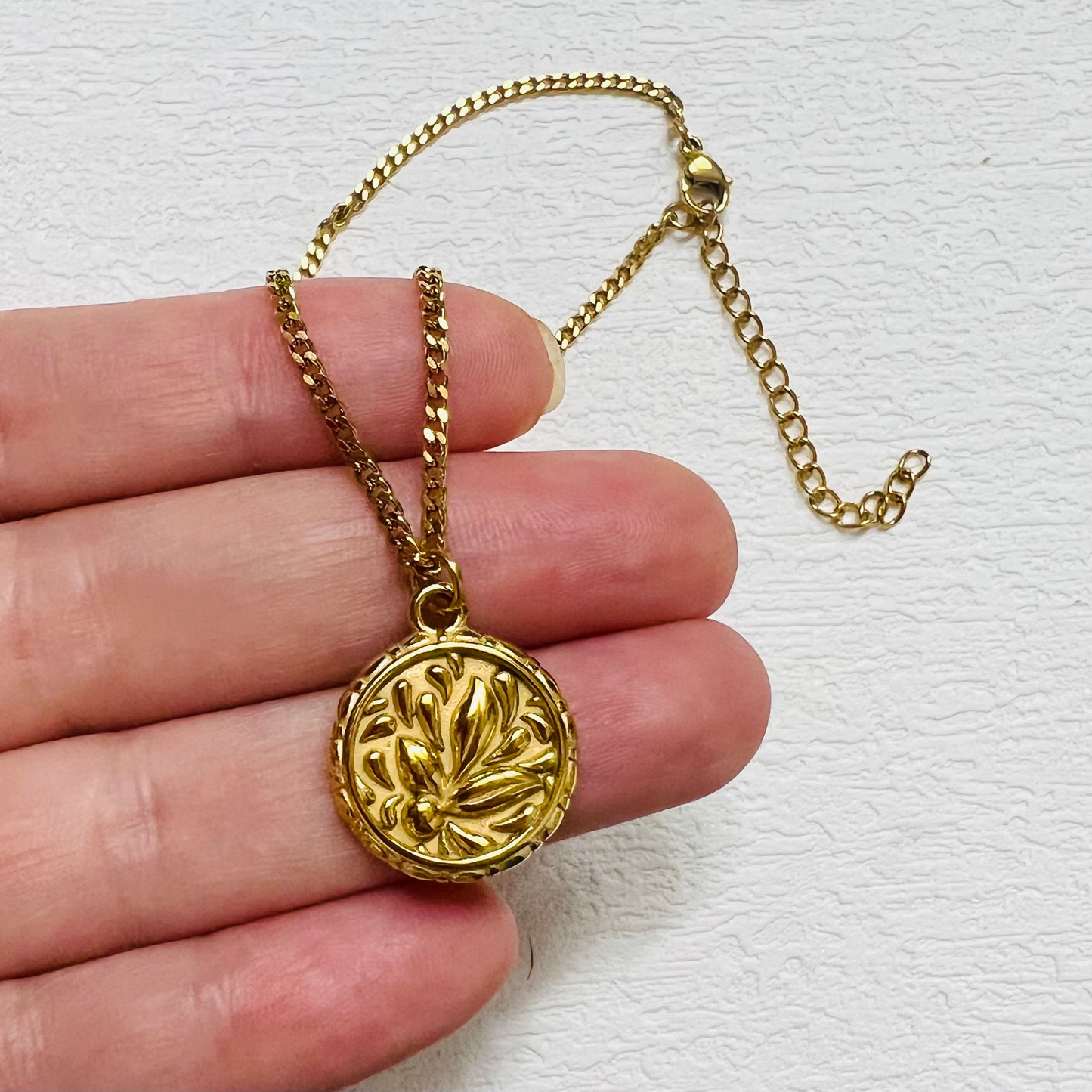 Coin necklace, Waterproof necklace, beautiful floral necklace.