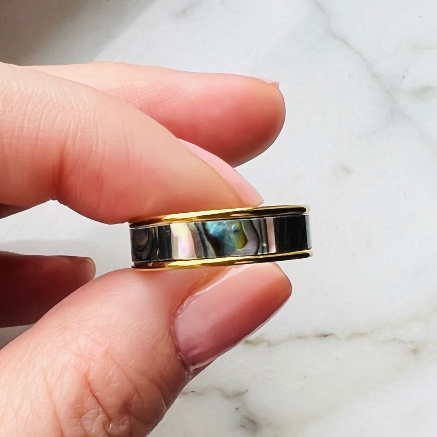 Abalone ring, non tarnish ring, 18K Pvd gold waterproof ring, vintage style ring.