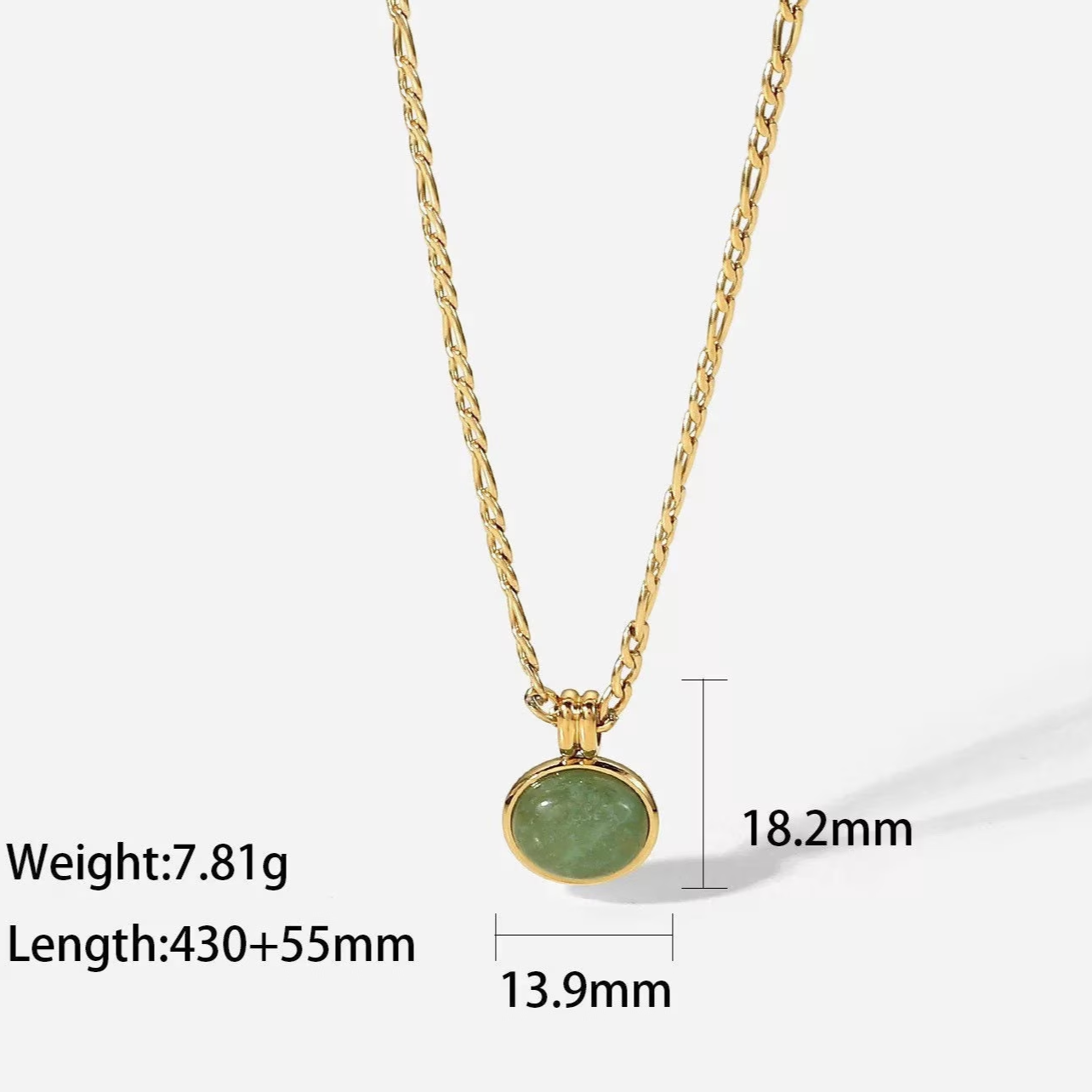 Aventurine necklace, waterproof 18k pvd gold stainless steel necklace, green stone necklace.