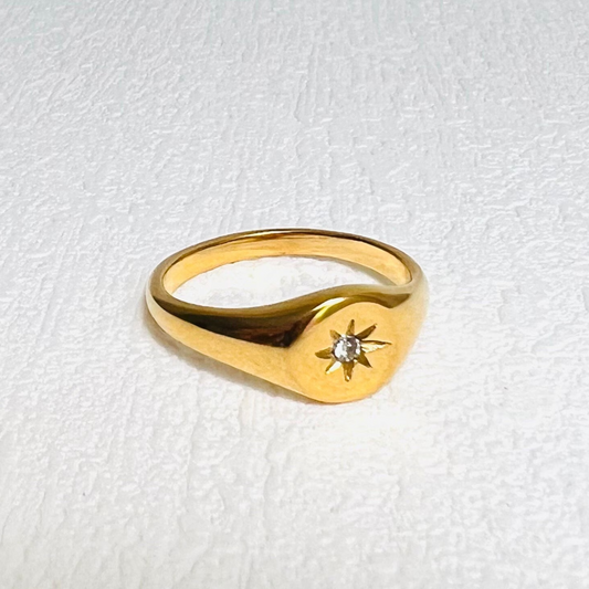 Star ring, waterproof celestial ring, non tarnish signet ring, north star ring.