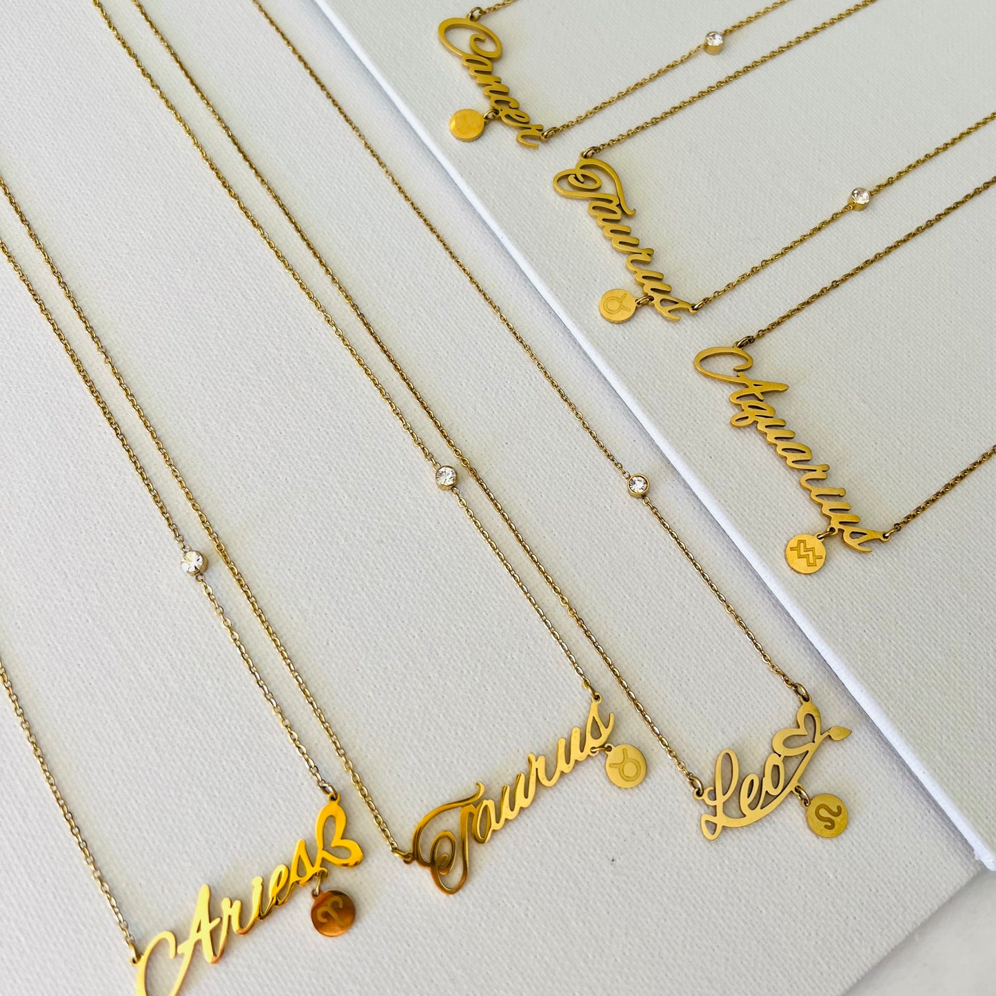 Zodiac sign necklace, Waterproof necklace, Astrology necklace, 18 PVD gold over surgical Stainless Steel