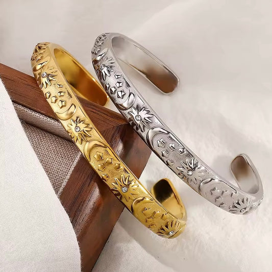 Stackable bracelet, waterproof gold and silver bangle, celestial bracelet, sun and moon bracelet.