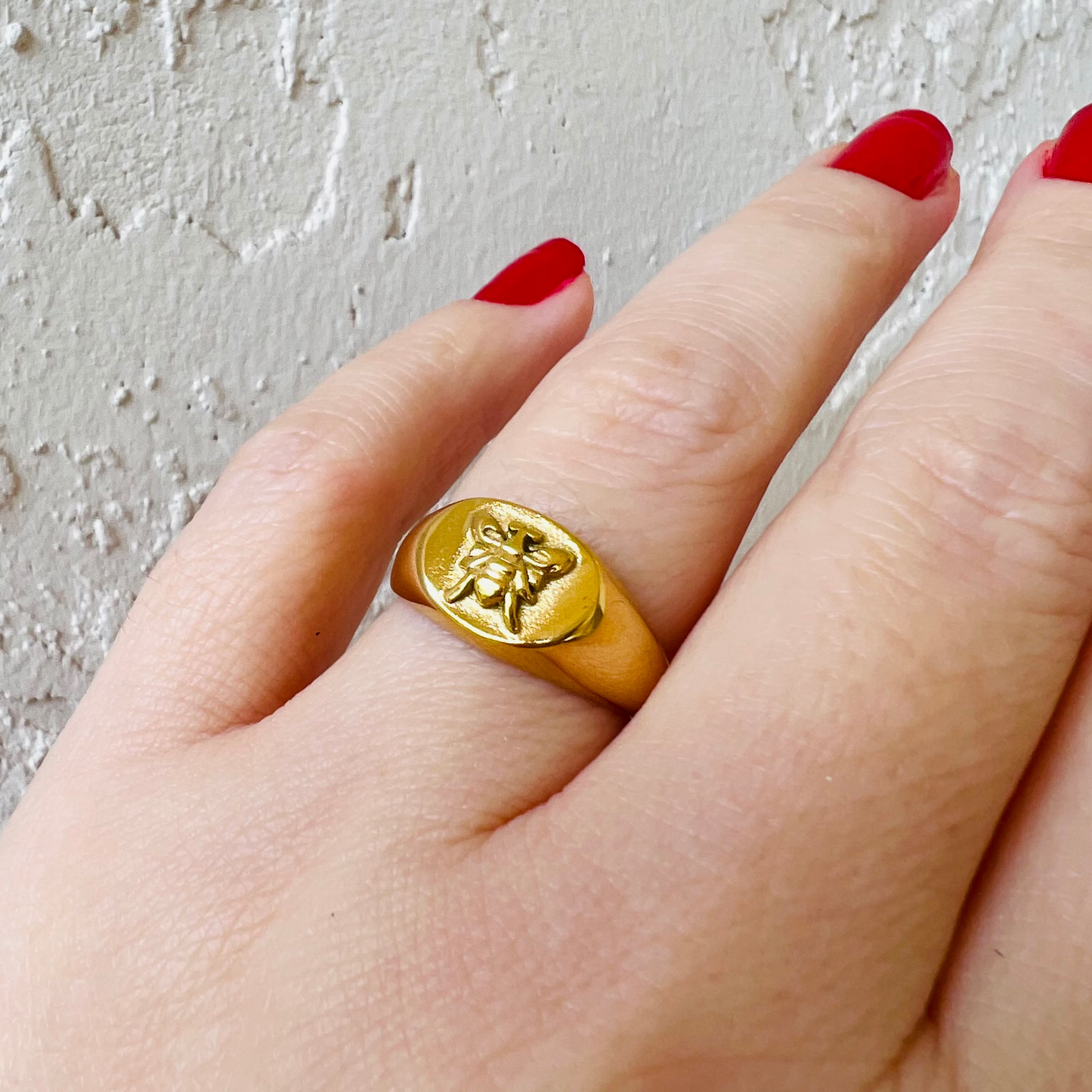 Bee ring, waterproof chunky ring, non tarnish signet ring.