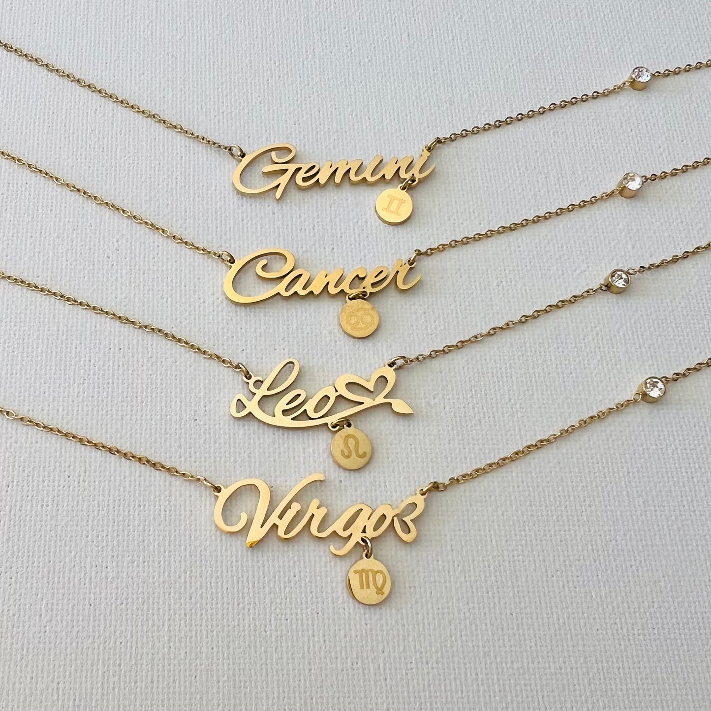 Zodiac sign necklace, Waterproof necklace, Astrology necklace, 18 PVD gold over surgical Stainless Steel