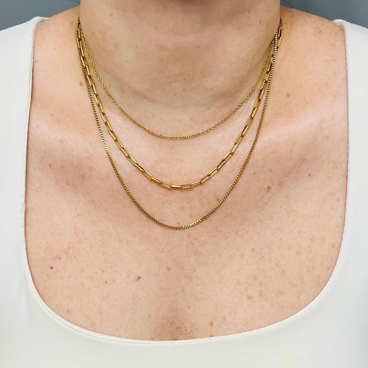 Layered necklace set, waterproof gold 3 strand necklace, stacking necklace.