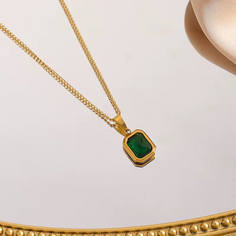 Emerald necklace, waterproof May birth stone necklace.
