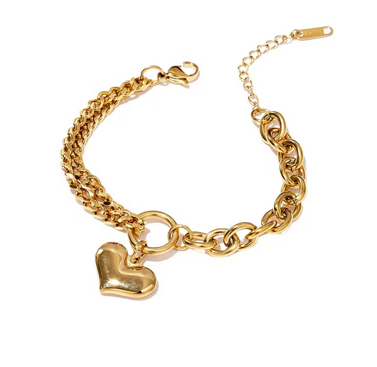 Chunky gold bracelet, waterproof heart chain bracelet.