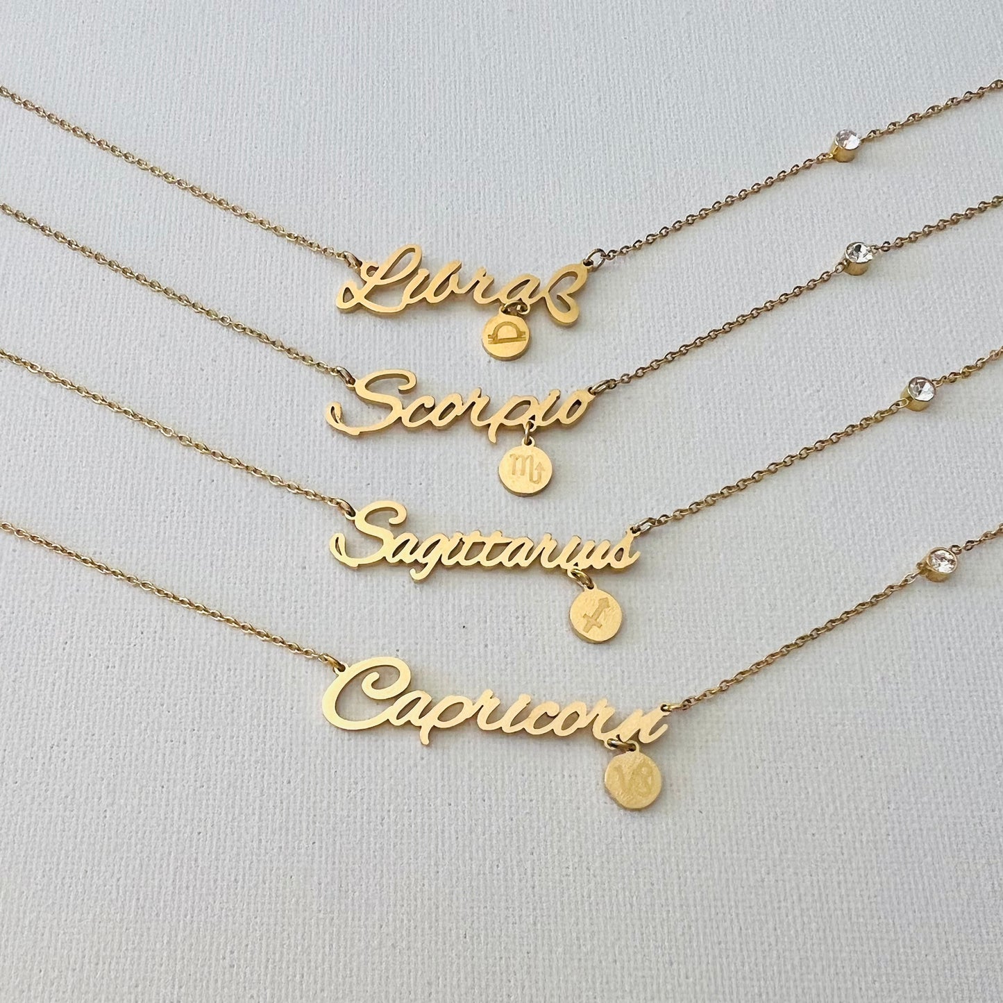 Zodiac sign necklace, Waterproof necklace, Astrology necklace, 18 PVD gold over surgical Stainless Steel