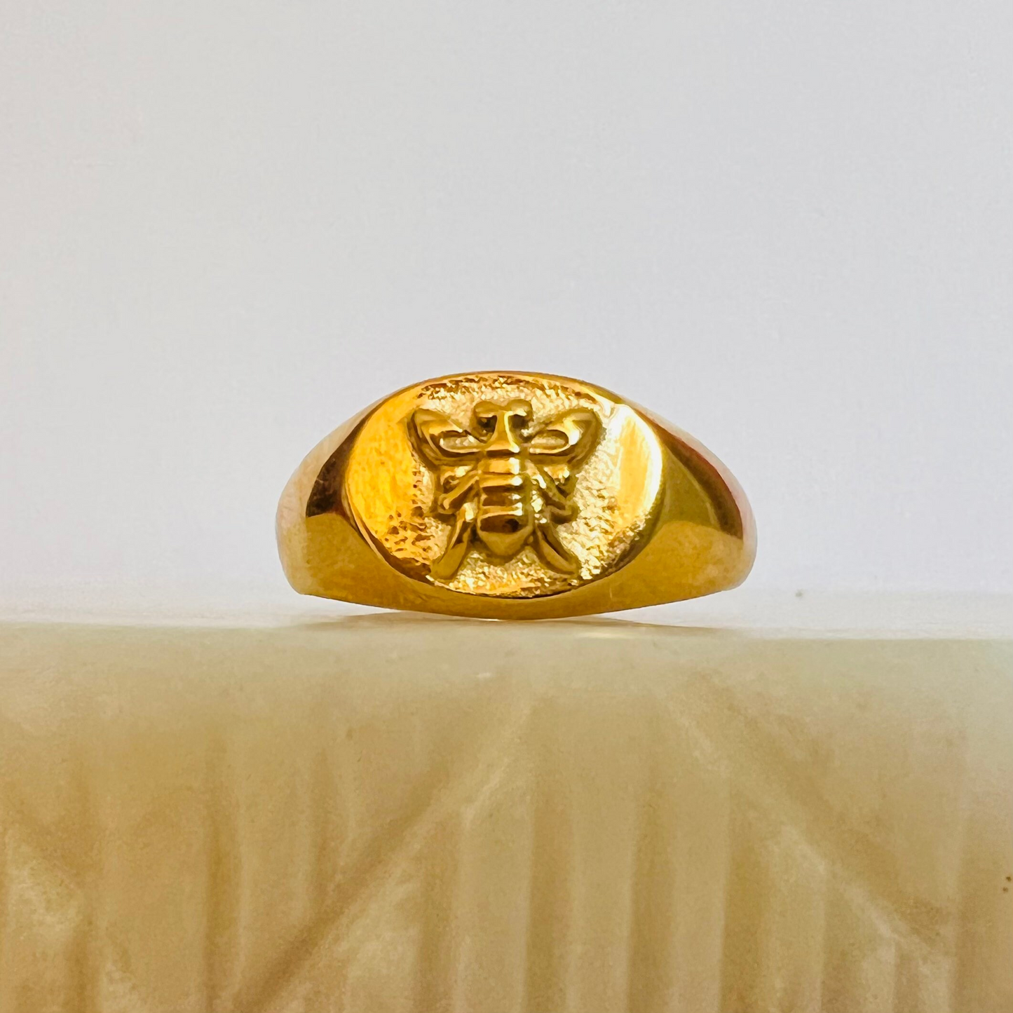 Bee ring, waterproof chunky ring, non tarnish signet ring.