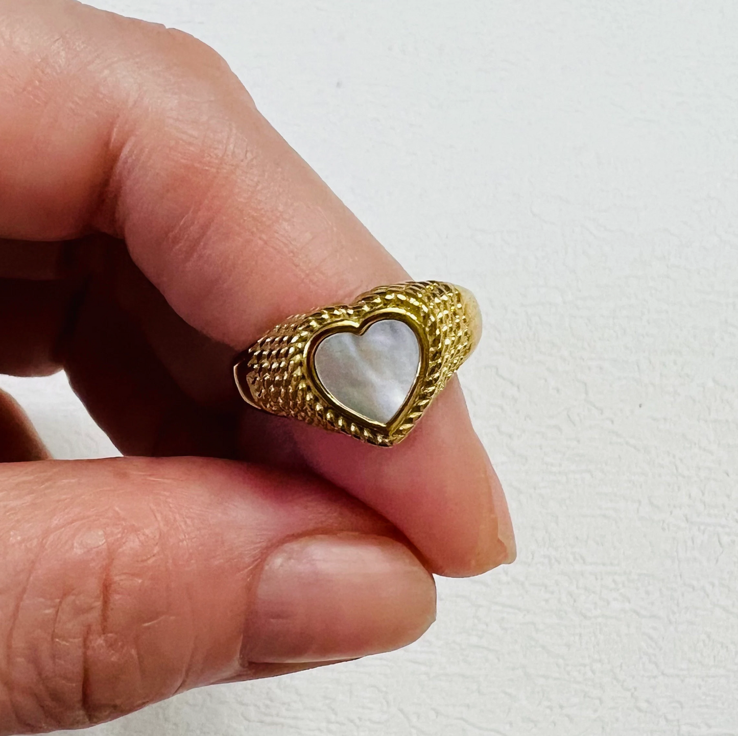 Mother of pearl ring, waterproof heart ring, non tarnish chunky ring.