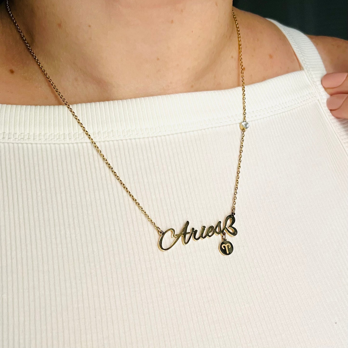 Zodiac sign necklace, Waterproof necklace, Astrology necklace, 18 PVD gold over surgical Stainless Steel