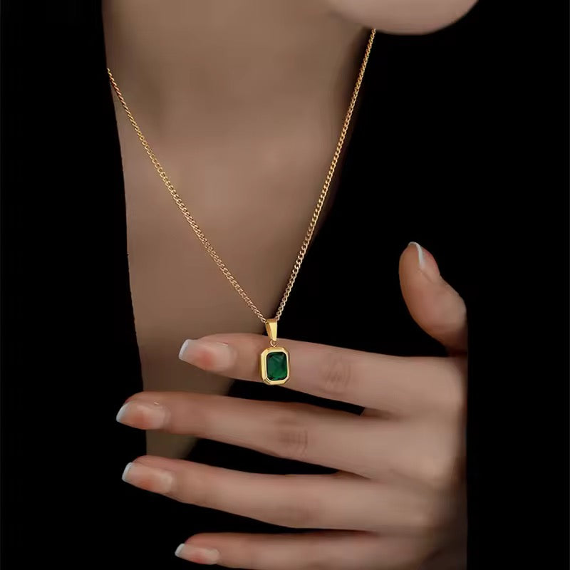 Emerald necklace, waterproof May birth stone necklace.