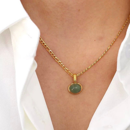 Aventurine necklace, Malay jade necklace, waterproof necklace, green stone necklace.