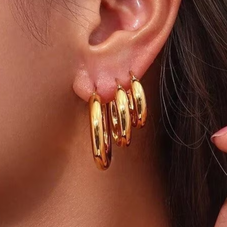 Chunky hoop earrings, Solid SS, waterproof earrings, chunky gold hoops.