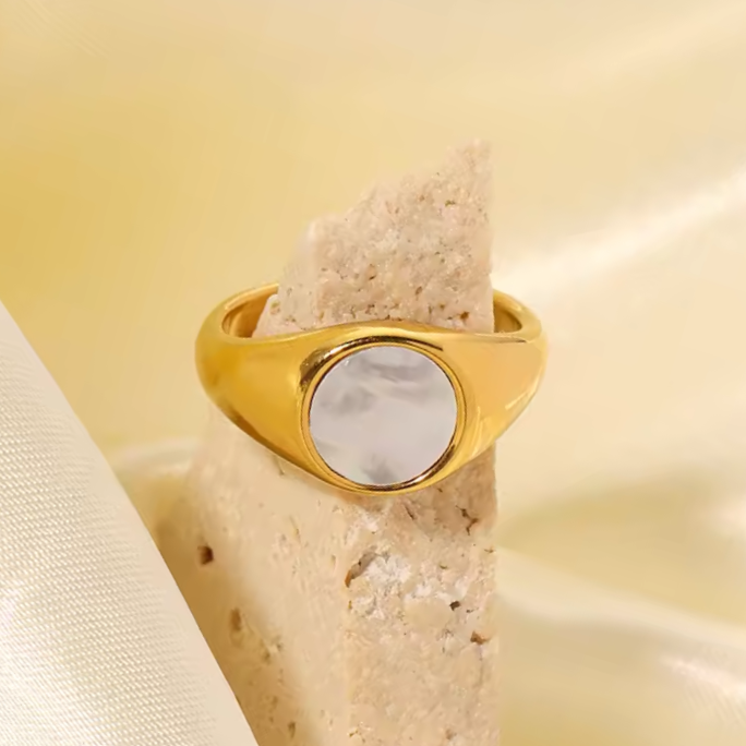 Mother of pearl ring, chunky gold ring, waterproof chunky ring.