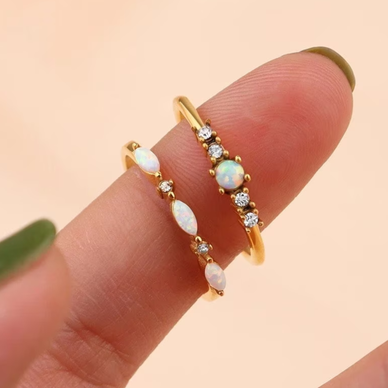 Dainty opal ring, waterproof ring, non tarnish antique opal ring style.