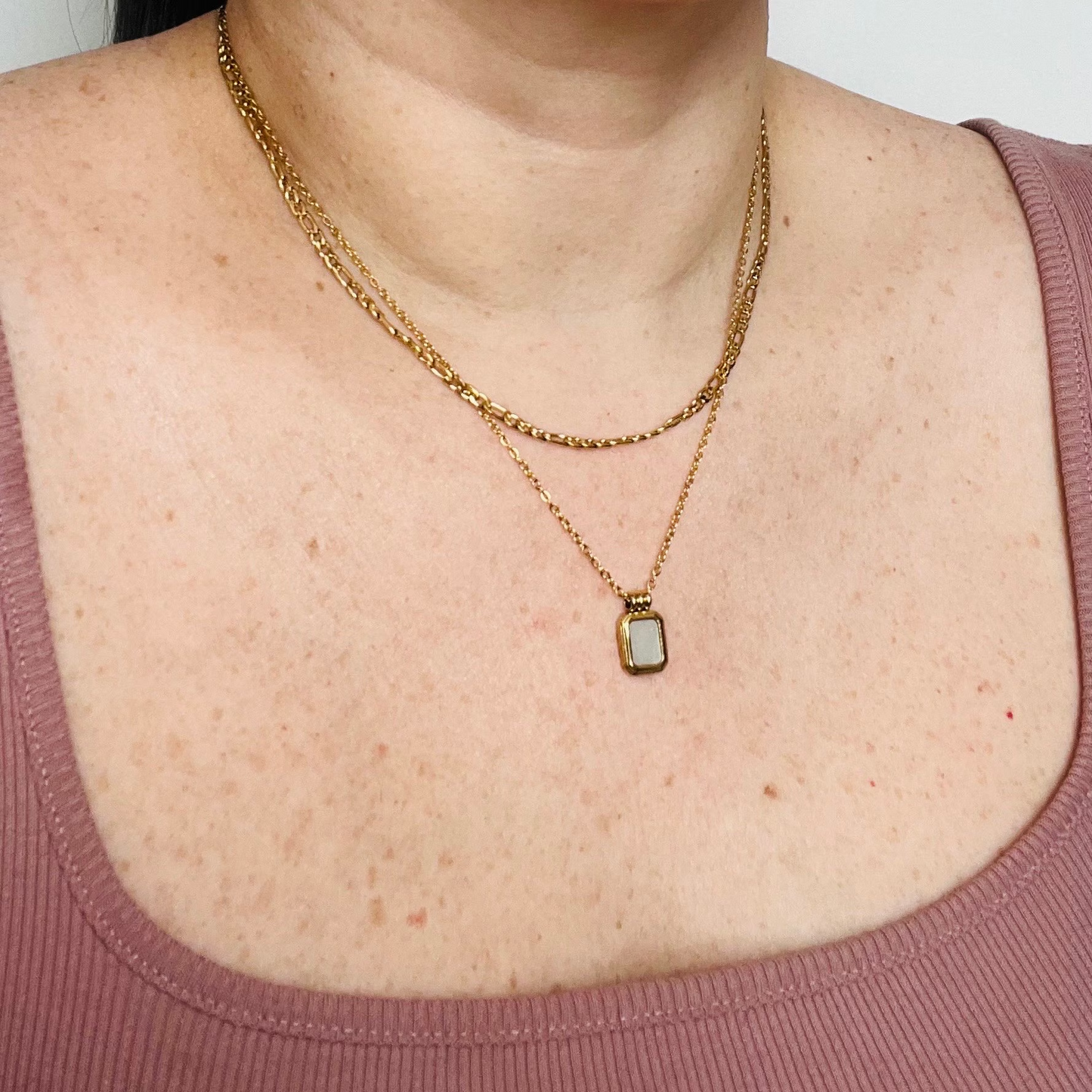 Layered Necklace Set, waterproof gold Mother of pearl double strap necklace.