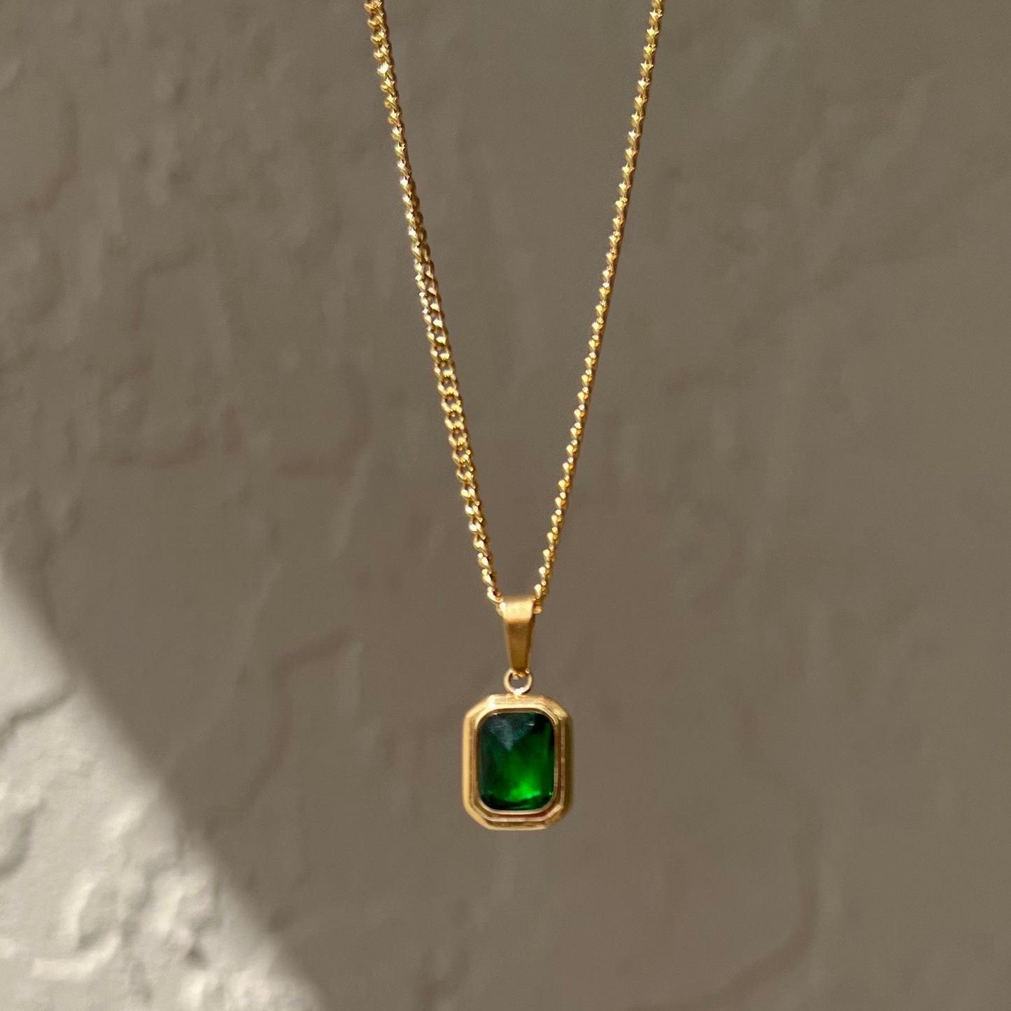 Emerald necklace, waterproof May birth stone necklace.