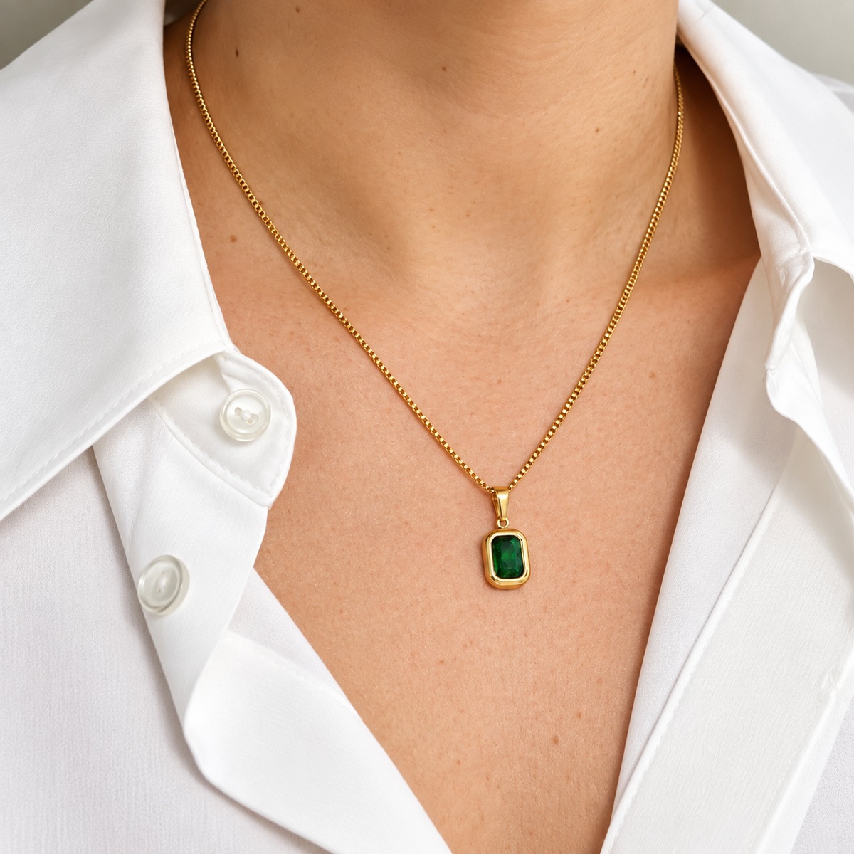 Emerald necklace gold - Waterproof jewelry