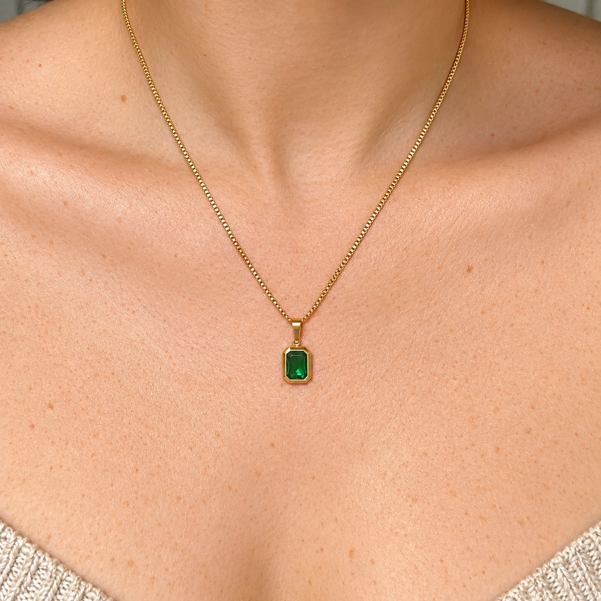 Emerald necklace gold - Waterproof jewelry