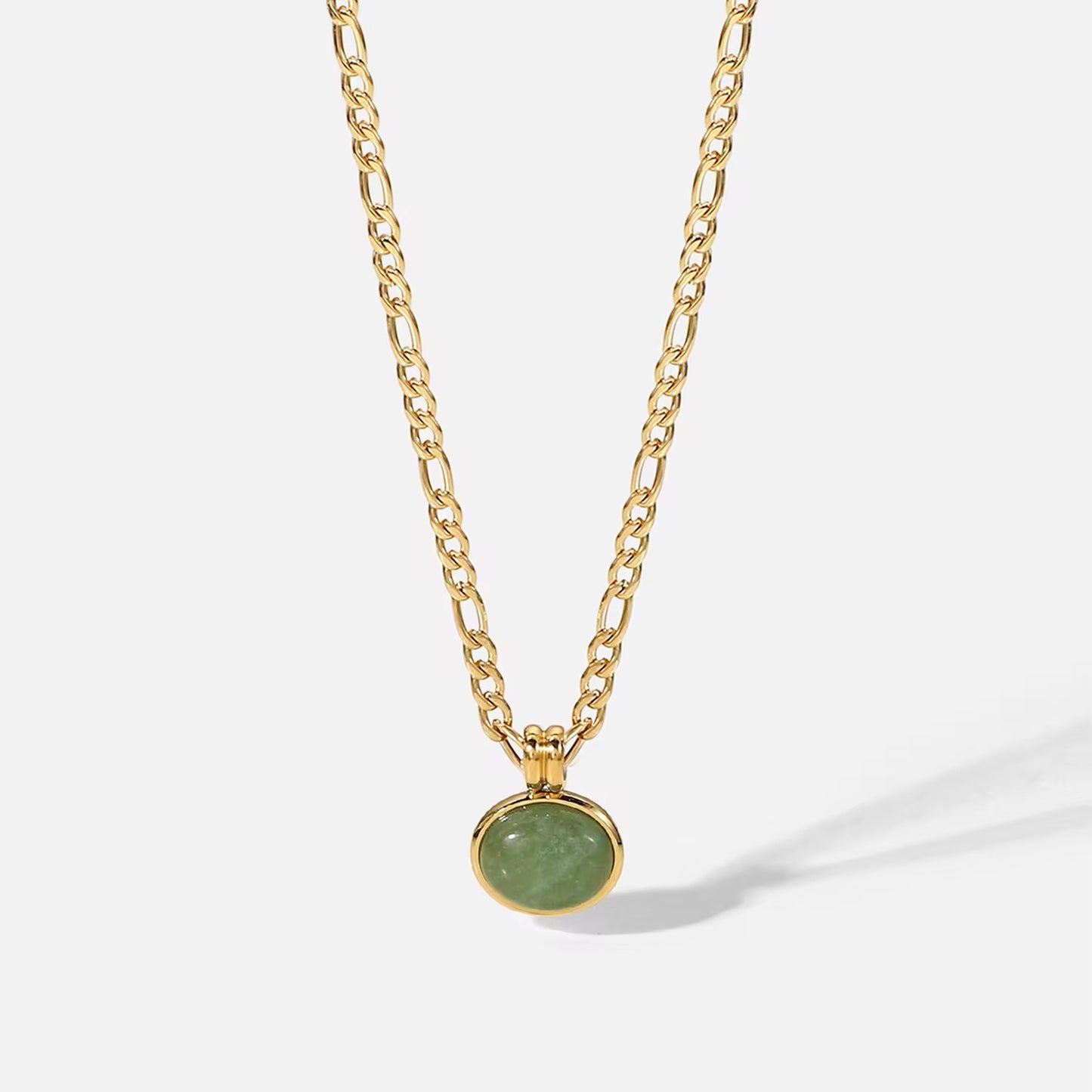 Aventurine necklace, waterproof 18k pvd gold stainless steel necklace, green stone necklace.