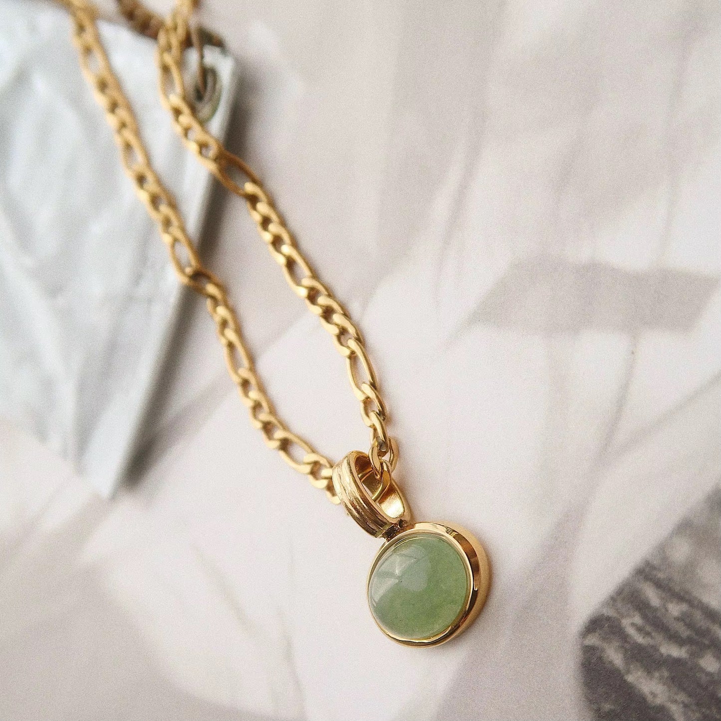 Aventurine necklace, waterproof 18k pvd gold stainless steel necklace, green stone necklace.