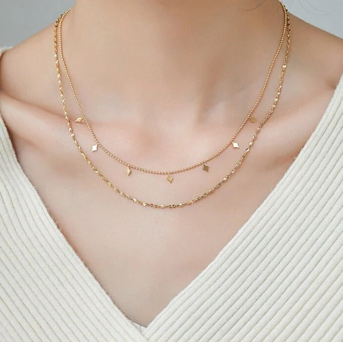 Layered necklace set, waterproof gold double strap necklace, stacking necklace.