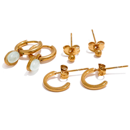 Set of 3 earrings, gold waterproof earrings, earring sets for multiple piercings, dainty ear stack set.