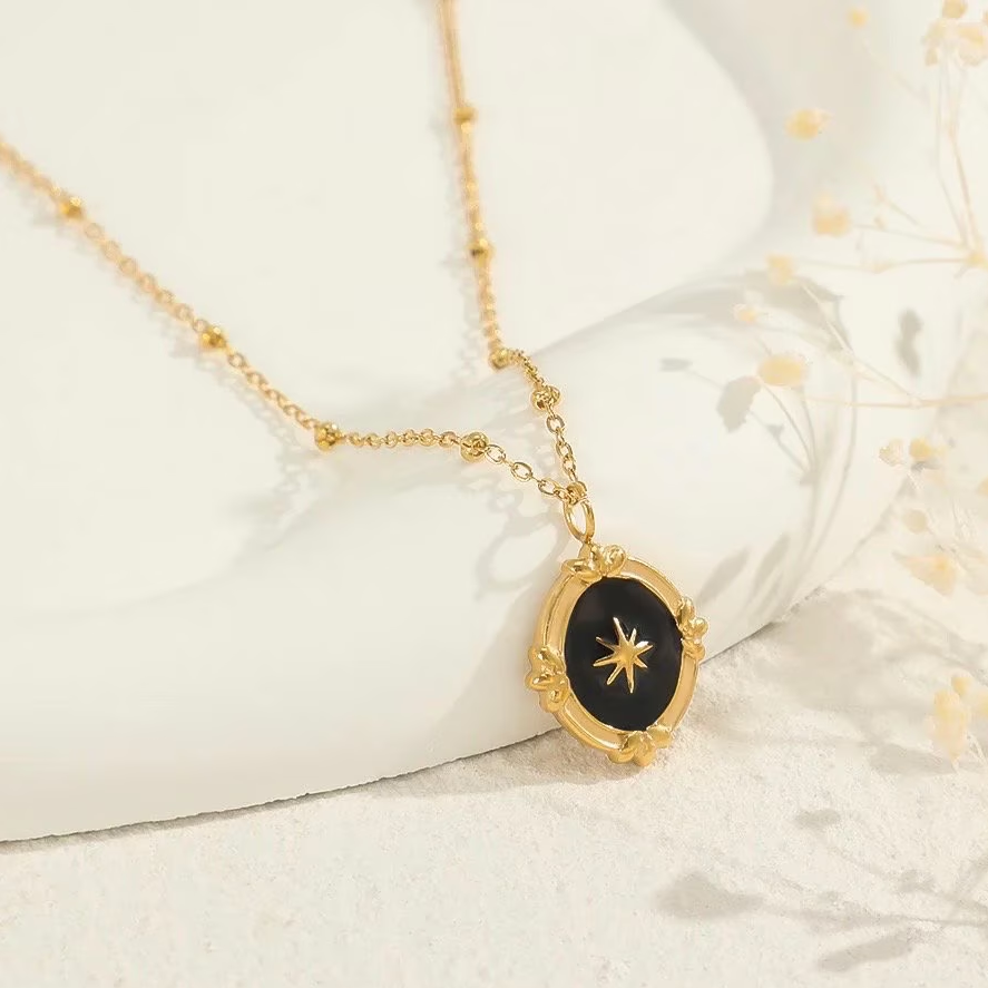 North Star Necklace, waterproof necklace, Victorian necklace inspired, black pendant necklace.