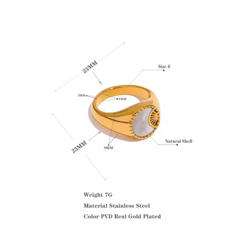 Mother of pearl ring, Celestial ring, waterproof ring sun and moon ring.