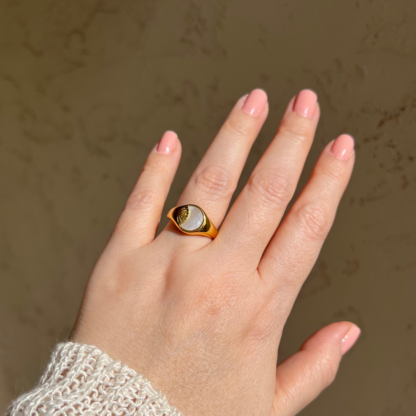 Mother of pearl ring, Celestial ring, waterproof ring sun and moon ring.