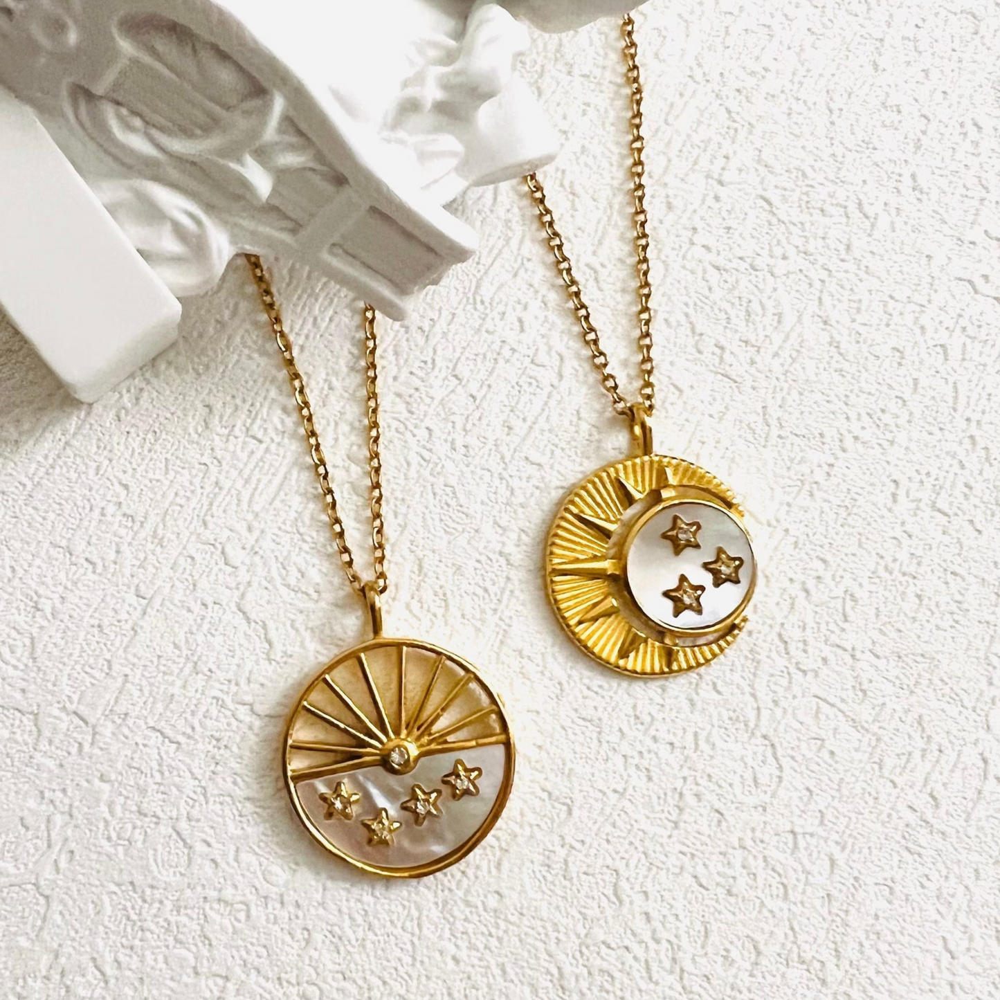 Matching necklaces, waterproof necklace, sun and moon necklaces.