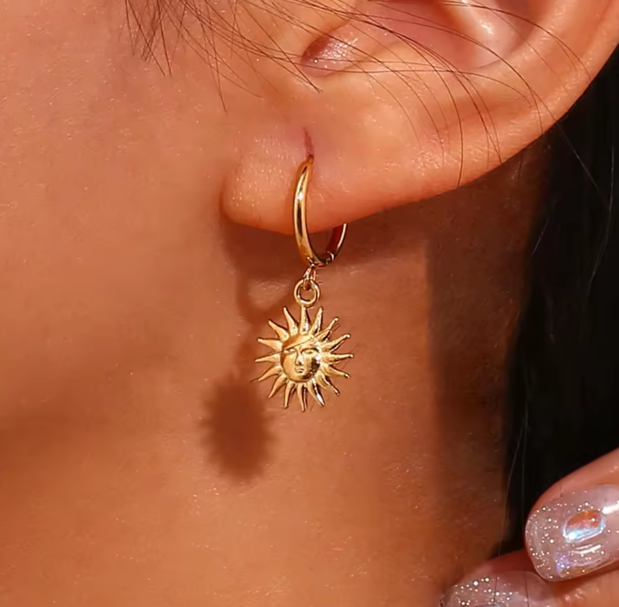 Sun earrings, waterproof earrings, celestial earrings.