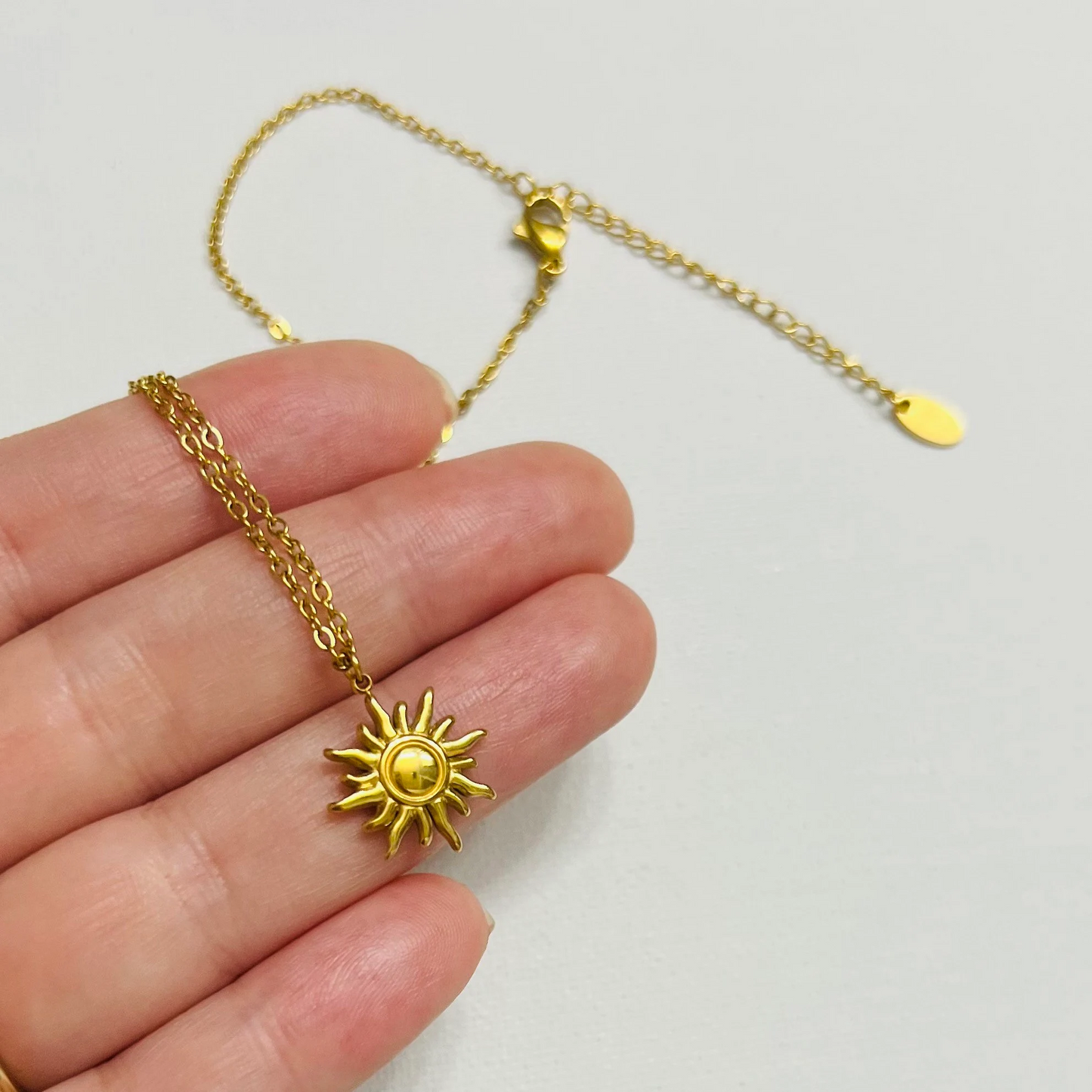 Sun necklace, waterproof gold celestial necklace.