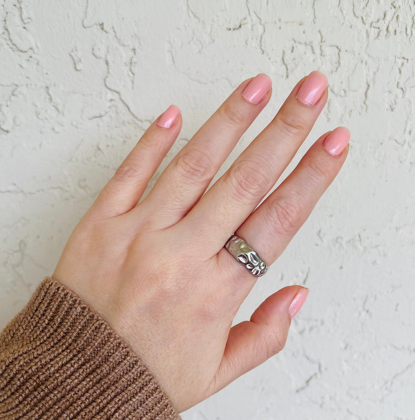 Gold hammered ring, Textured waterproof ring, Tarnish free open ring.