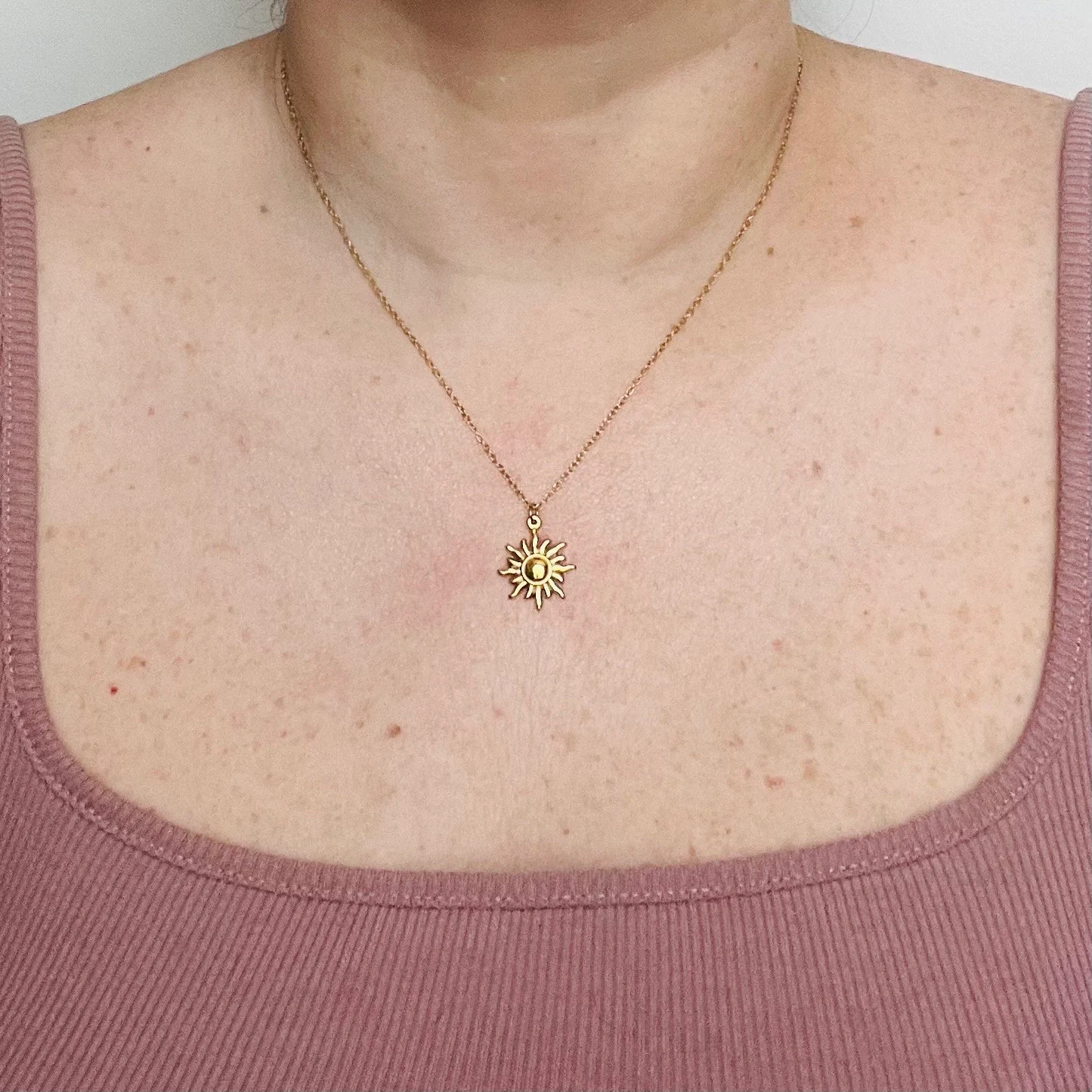 Sun necklace, waterproof gold celestial necklace.