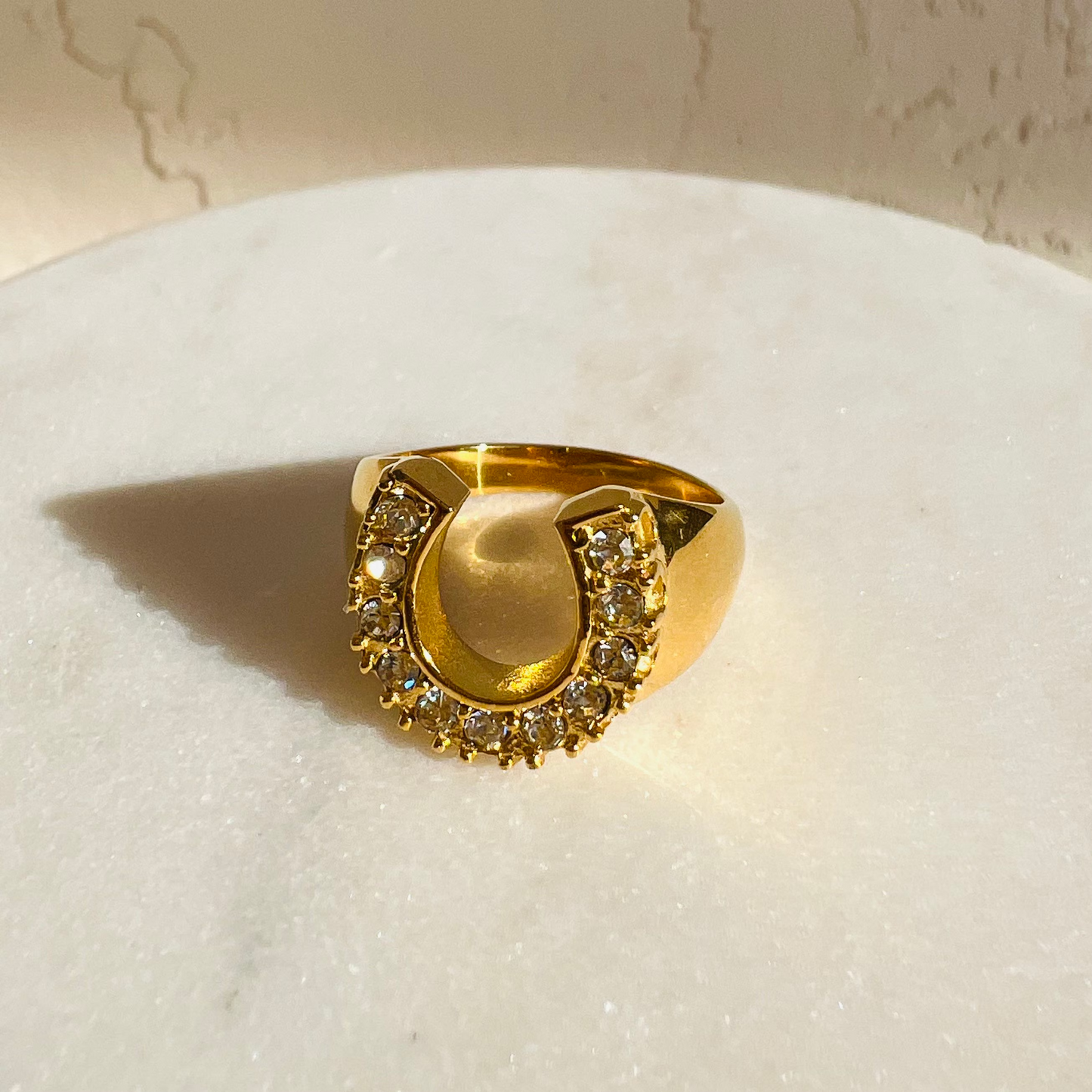 Horseshoe ring, waterproof iced out ring, gold lucky ring.