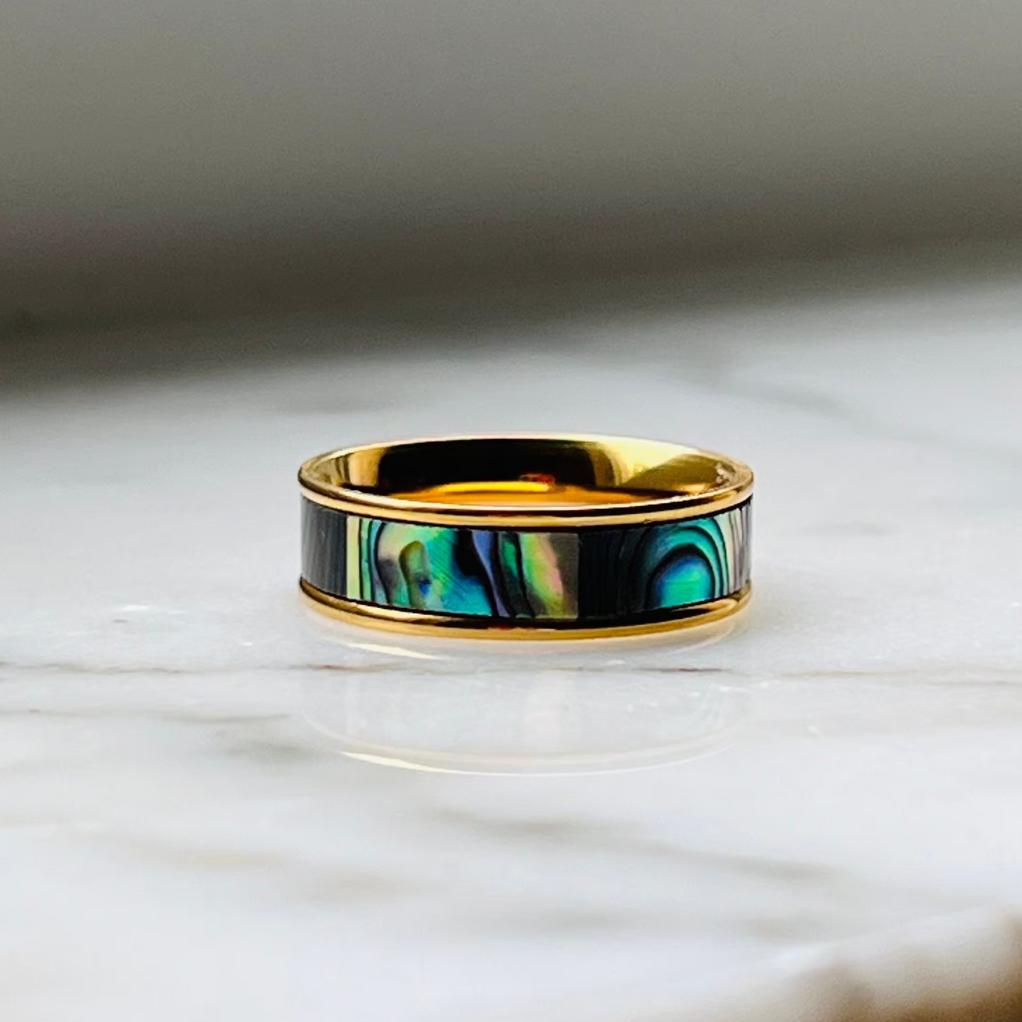 Abalone ring, non tarnish ring, 18K Pvd gold waterproof ring, vintage style ring.